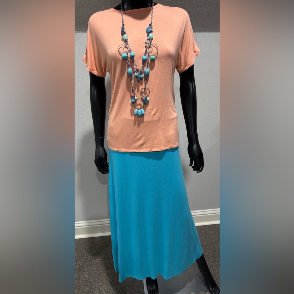 Iman Global Chic Skirt & Top set Small Coral turquoise New NWT